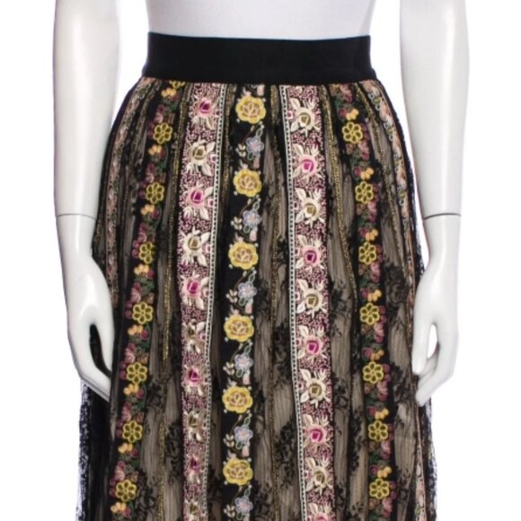 NWOT Alice + Olivia Birdie Embroidered Black/Multi Midi Skirt M $696 - Picture 3 of 16
